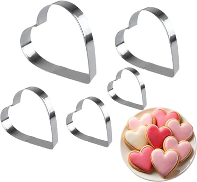 Hartvormige Koekjessteker - Bakvormen Fondantsteker - Thuisbakken Feestjes - 5-delige RVS Set - 12 x 12 x 4 cm