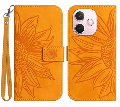 Coverup Hoesje - Geschikt voor OPPO A5 Pro 5G Hoesje - Coverup Zonnebloem Book Case met Koord - Oranje