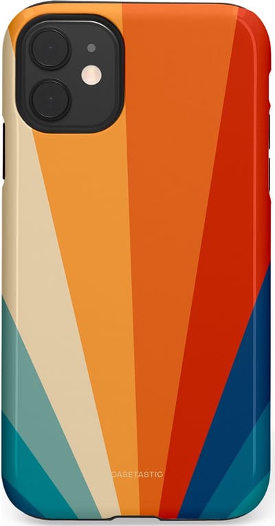Casetastic hoesje geschikt voor Apple iPhone 11 - Dubbellaagse bescherming - Retro straal - Fashion Case - Oranje Okergeel Petrol Rood