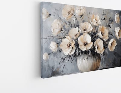 Saammp Canvas Schilderij - Witte Bloemen in een mooie vaas - Stilleven - Abstract - 45x30 - Foto op canvas - Wanddecoratie - Muurdecoratie Woonkamer - Woonkamer Decoratie