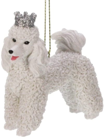 Ornament Poodle met kroon wit/ zilver, 6x3x6cm