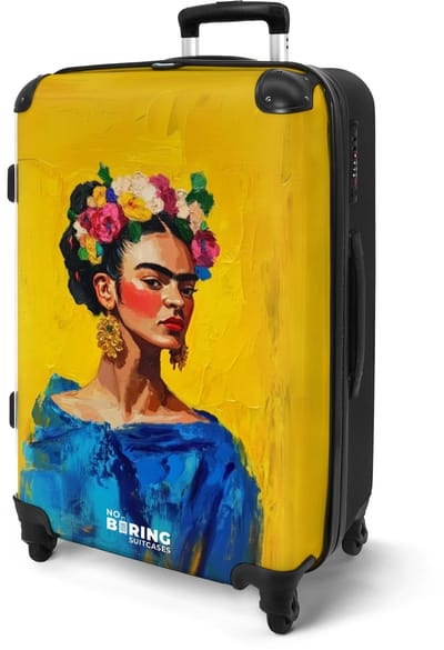 NoBoringSuitcases.com® - Koffer groot - Rolkoffer lichtgewicht - Geel - Vrouw met bloemenkrans - Vakantie reiskoffer met 4 wielen - Grote trolley XL - Travel suitcase large - 20 kg bagage - Ruimbagage medium met TSA slot