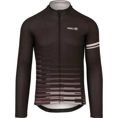 AGU Faded Blocks - Fietsshirt lange mouwen - Wielrenshirt - Heren - Zwart - M - Sneldrogend polyester - Volledige YKK-rits - 3 achterzakken - Siliconen gripper