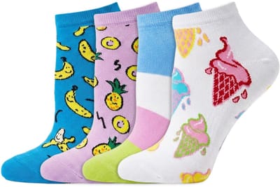 4 Paar – Happy Socks – Sneakersokken – Thema Zomer – Dames & Heren – Katoen – Maat 41/46