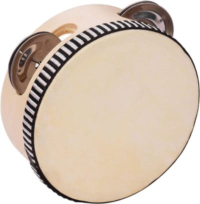 Houten Tamboerijn - Handtrommel Muziek - Muziek Maken - Duidelijke Melodie - 10cm Diameter - Beige
