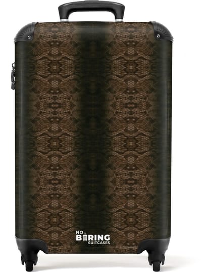 NoBoringSuitcases.com - Koffer - Bruin slangenhuid met symmetrische schubstructuur - Past binnen 55x40x20 cm en 55x35x25 cm - Trolley handbagage - Valiezen met wieltjes volwassenen - Reiskoffer op wielen - Rolkoffer lichtgewicht