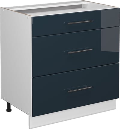 Vicco Fame-Line Keukenkasten – 80 cm met 3 laden, zonder werkblad Donkerblauw hoogglans
