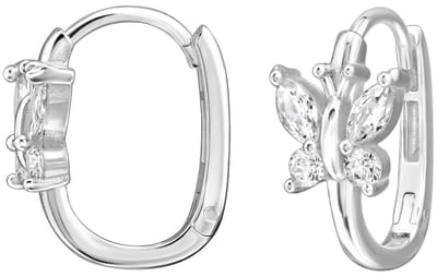 Joy|S - Zilveren vlinder oorbellen - ovale oorringen - vlindertje met zirkonia - klap scharnier - 13.4 mm - sterling zilver 925 - t71