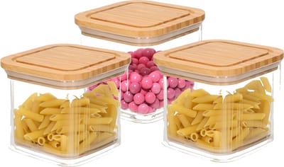 Bambou & Co keuken voorraadpot - 3x - 1L - kunststof/bamboe - met luchtdichte deksel