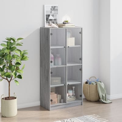 vidaXL - Hoge - kast - met - deuren - 68x37x142 - cm - bewerkt - hout - grijs - sonoma