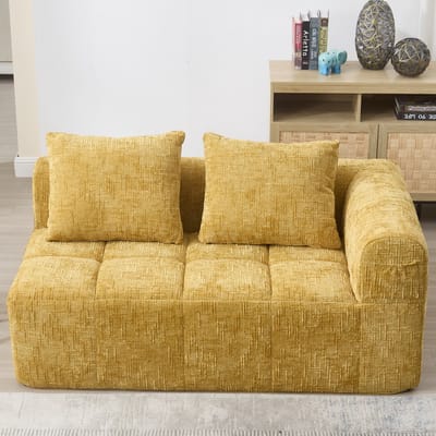 DESMIU Zitbank 158 Cm - 2-Zits Met Zijvakken En Kussen - Voor Woonkamer En Ontspanning - Chenille - Geel