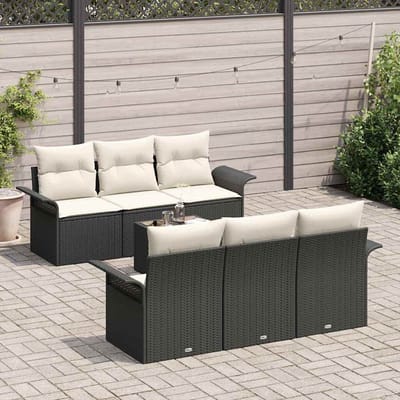vidaXL - Tuinbank - Set - 7 - st - Zwart - en - Crème - poly - rattan