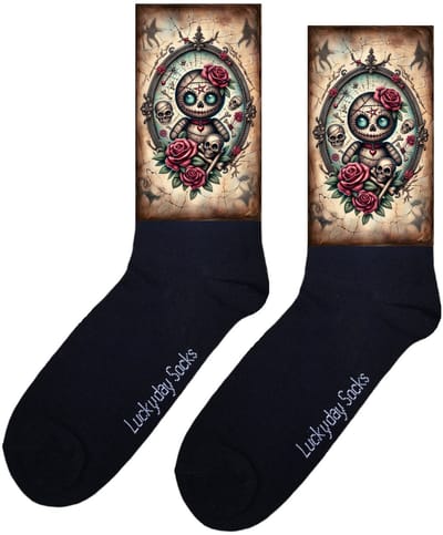 LuckyDay Socks - Voodoo roos - Verjaardag cadeau - Opkikkertje - Halloween sokken - Vrolijke sokken - Poppen sokken - Kerst sokken - Vrolijke sokken - Grappige sokken - Leuke dames en heren sokken - Moederdag - Vaderdag - Sokken maken Happy - Onesize