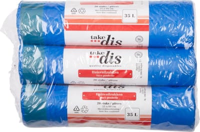 35 L trekbandzak - vuilniszakken -donkerblauw - 55 x 60 cm - 3 rollen x 20 zakken
