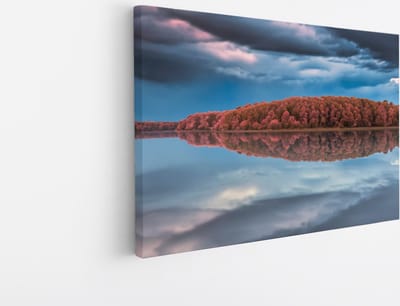 Saammp Canvas Schilderij - Groot meer bij een bos - Landschap - Natuur - 45x30 - Foto op canvas - Wanddecoratie - Muurdecoratie Woonkamer - Slaapkamer decoratie - Canvas Print