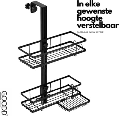GOODD® - Doucherek - Doucherek zonder boren - Zwart - 2 Laags verstelbaar - Doucherekjes hangend