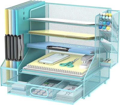Bureau Organizer - Documentenhouder Brievenbak - Werkplek Opruimen - 5 Niveaus Lade - 34x42x12 cm - Blauw