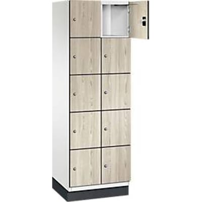 C+P Cambio lockerkast, 2 vakken, 10 vakken, met plint, B 600 x D 525 x H 1980 mm, verkeerswit / essenhout decor