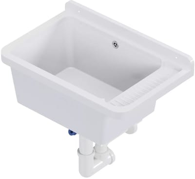 QLS Gootsteen 50x34 cm van Kunststof met Sifon Wit Garage Werkplaats 11122