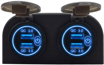ProRide 12V USB Stopcontact 4 Poorten met Schakelaar - Tweevoudig Opbouw - QC3.0 - PUSB1QC-B - USB Autolader, Boot en Camper - Blauw
