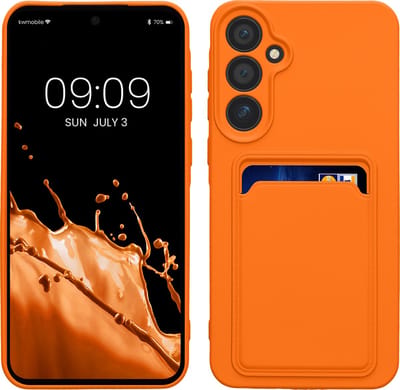 kwmobile telefoonhoesje geschikt voor Samsung Galaxy A55 5G - Hoesje met pasjeshouder - TPU case in oranje