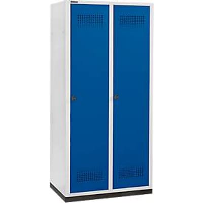 Schäfer Shop Genius Kledinglocker met fitting, 2 compartimenten, 400 mm compartimentbreedte, veiligheidsdraaigrendelslot, lichtgrijs/gentiaanblauw