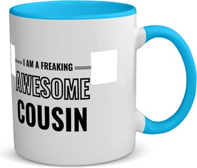 Akyol - i am a freaking awesome cousin koffiemok - theemok - blauw - Neef - de meest geweldigste neef - verjaardagscadeau - verjaardag - cadeau - cadeautje voor neef - neef artikelen - kado - geschenk - gift - 350 ML inhoud