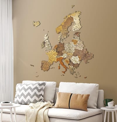 Houten Wereldkaart - Wanddecoratie Kaart - Woonkamer Decoratie - 3D Laagjes Effect - 80 x 74 cm - Zeven Kleuren