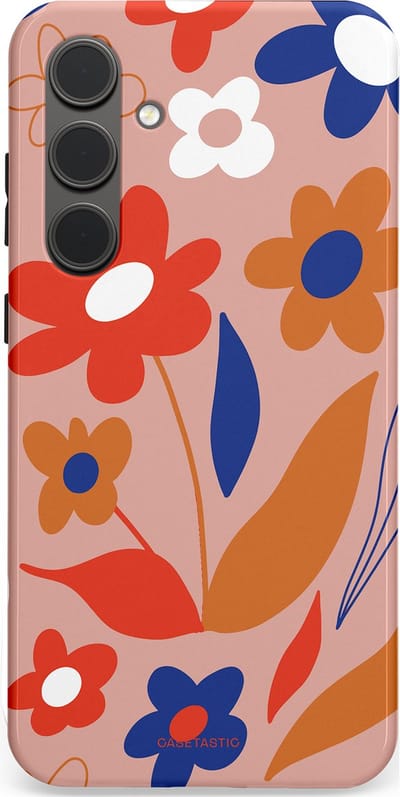Casetastic hoesje geschikt voor Samsung Galaxy S24 Plus - Dubbellaagse bescherming - Vormen in bloei - Fashion Case - Perzik Rood Donkerblauw
