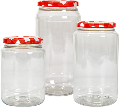 Hega Hogar Weckpotten/voorraadpotten set Classico - 9x stuks - 500/950/1500 ml - kunststof - rood - draaideksel