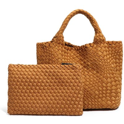 Casual Handgeweven Tas met Grote Capaciteit, Retro Handtas, Trendy Textuur, Moeder en Kind Okseltas brown