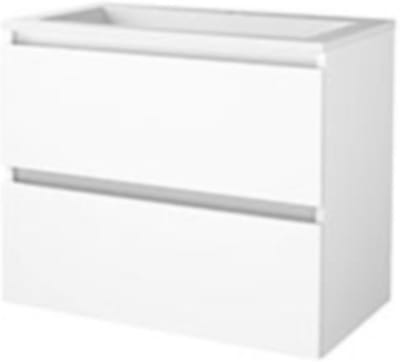 Basic-Line Start 46 Badkamermeubelset - 80 x 46 cm - Greeploos - 2 Lades - Acryl Wastafel - 1 Kraangat - Ice White