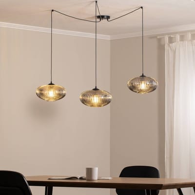 EMIBIG LIGHTING Hanglamp Origo, rookkleurig, decentraal, glas, 3-lamps.