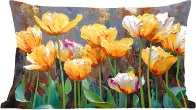 Sierkussens - Kussentjes Woonkamer - 60x40 cm - Tulpen - Geel - Penseelstreken - Abstract