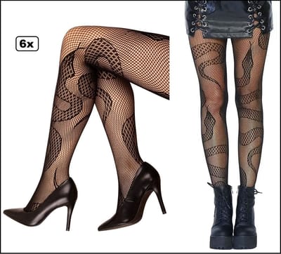 6x Panty slangen print zwart - Netpanty - Halloween snake festival thema feest horror creepy