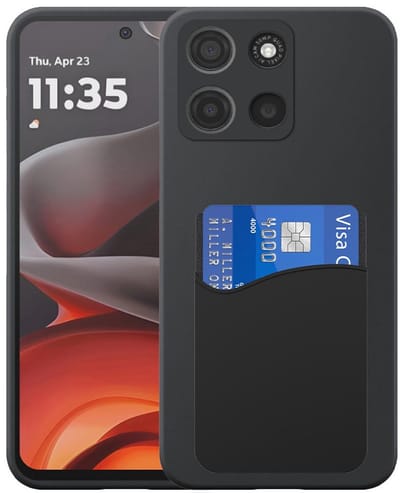 Geschikt voor Motorola Moto G15 Telefoonhoesje met Siliconen Pasjeshouder - Flexible Back Cover Case Siliconen TPU with Silicone Cardslot - Zwart - Smartphonica geschikt voor Motorola Moto G15