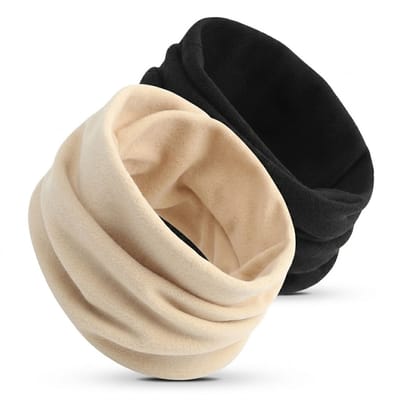 Zwart beige nekwarmer unisex effen fleece hals doek set van 2 stuks warme multifunctionele tube sjaal voor winter sport wandelen fietsen outdoor