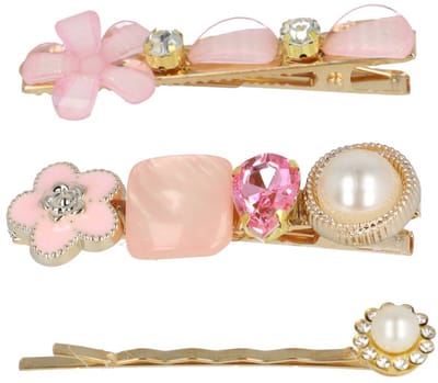 Haarsoires Haarspeld Duckklemmen & Schuifspeldje 6cm – Bloemen – Stenen Strass – Roze – Set van 3 - Haarclip - Haarklem - Makkelijk in Gebruik - Sterke Haarclip voor Styling & Dagelijks Gebruik - Hair Clip - Decoratieve Haaraccessoire