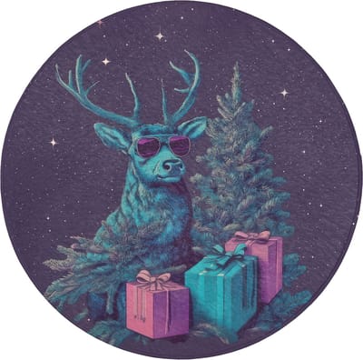 Badmat rond 70x70 cm - Antislip - Rendier - Zonnebril - Neon - Kerstboom - Badmatten voor badkamer - Badkamermat - Douchemat - Ronde badkamer mat