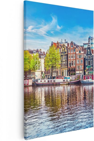 Artaza Canvas Schilderij Amsterdam - 80x120 cm - Groot - Wanddecoratie Grachten - Muurdecoratie Skyline - Schilderijen Op Canvas Woonkamer