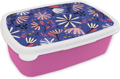 Broodtrommel Roze - Lunchbox - Brooddoos - Patronen - Abstract - Bloemen - 18x12x6 cm - Kinderen - Meisje