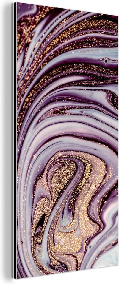Wanddecoratie Metaal - Aluminium Schilderij Industrieel - Marmer - Roze - Goud - Glitter - Marmerlook - Luxe - 80x160 cm - Dibond - Foto op aluminium - Industriële muurdecoratie - Voor de woonkamer/slaapkamer