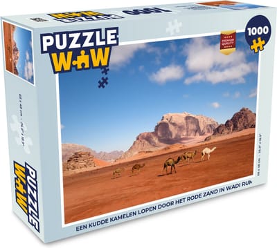 Puzzel Een kudde kamelen lopen door het rode zand in Wadi Rum - Legpuzzel - Puzzel 1000 stukjes volwassenen