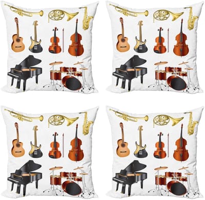 ABAKUHAUS Muziek Kussenhoes-Set – 4x60x60 cm – Dubbelzijdige Digitaaldruk – Multicolor