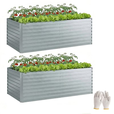 Outsunny Set van verhoogde plantenbakken-Gegalvaniseerd staal-180L x 90B x 60H cm-Zilver