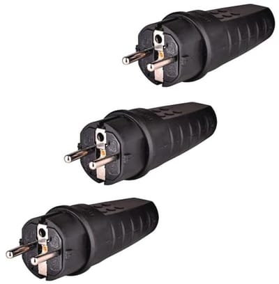 Waterdichte rubbere stroomstekker 230V – 16A, IP44, geaarde Schuko-stekker voor buitengebruik – 3 stuks