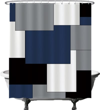 Ulticool Douchegordijn Anti Schimmel – Retro Design - 180x200 cm – Inclusief Ringen – Waterdicht & Wasbaar - Semi Transparant - Blauw Grijs Zwart Wit