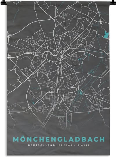 Wandkleed - Wanddoek - Blauw – Duitsland – Plattegrond – Stadskaart – Kaart – Mönchengladbach - 120x180 cm - Wandtapijt
