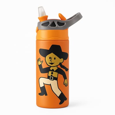 Stoere Grunge Drinkfles – Unieke Zwart-Wit Drinkfles voor Artistieke Liefhebbers - Waterfles voor kinderen (wit/oranje)