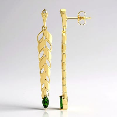 Cavill - Marquise Diopsied Groen Oorbellen 925 Sterling Zilver Verguld - 2x 0,475ct + 0,015ct Cambodjaanse Zirkon - Elegant 45mm